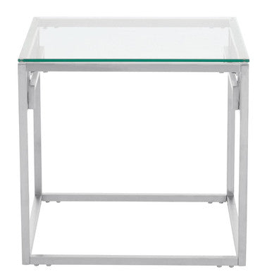 Allure Silver Finish Side Table with Tempered Glass Top