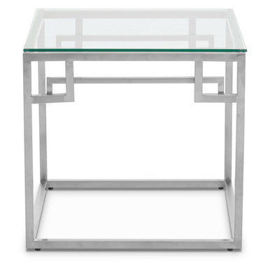 Allure Silver Finish Side Table with Tempered Glass Top