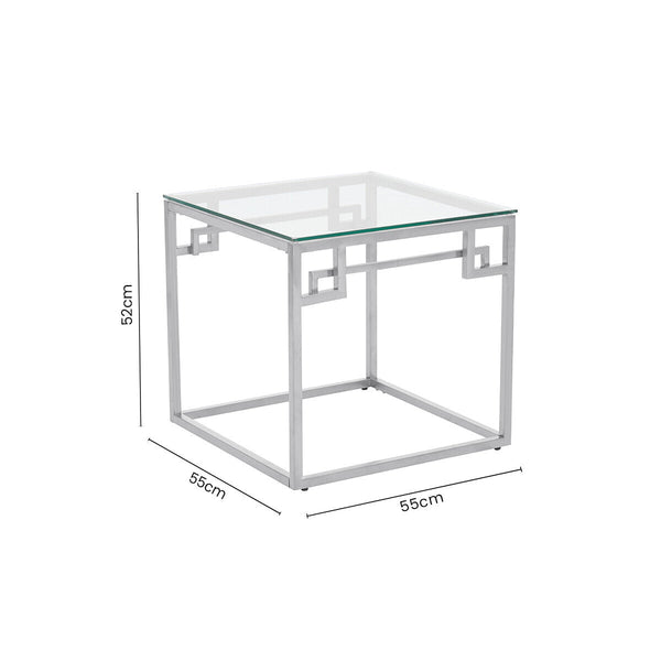 Allure Silver Finish Side Table with Tempered Glass Top