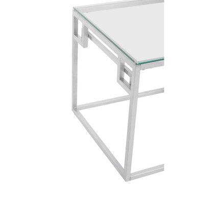 Allure Silver Finish Side Table with Tempered Glass Top