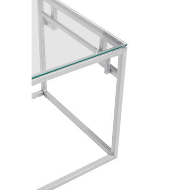 Allure Silver Finish Side Table with Tempered Glass Top