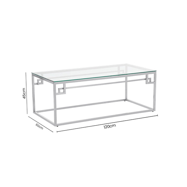 Allure Silver Finish Coffee Table with Tempered Glass Top