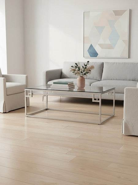 Allure Silver Finish Coffee Table with Tempered Glass Top