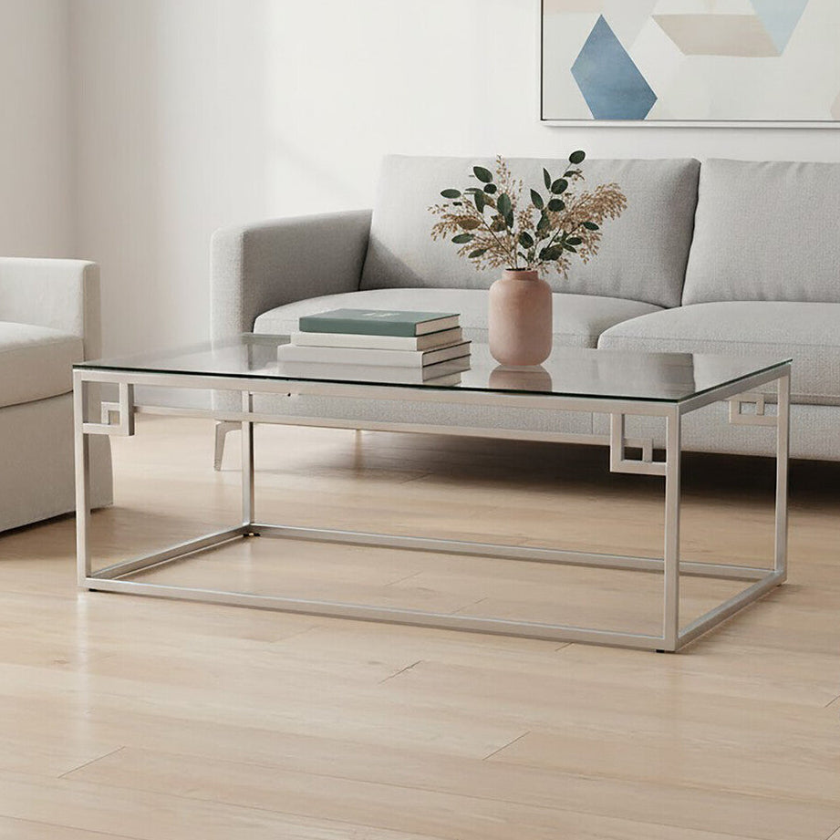 Allure Silver Finish Coffee Table with Tempered Glass Top