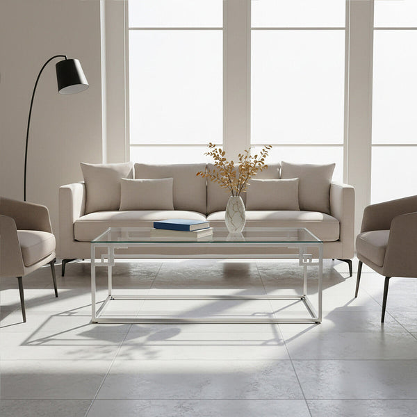 Allure Silver Finish Coffee Table with Tempered Glass Top