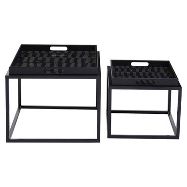 Celina Black and Gold Agate Effect Set of 2 Nesting Tray Tables