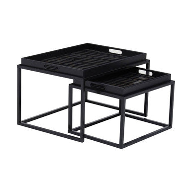 Celina Black and Gold Agate Effect Set of 2 Nesting Tray Tables