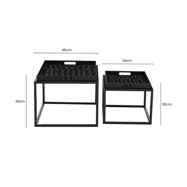 Celina Black and Gold Agate Effect Set of 2 Nesting Tray Tables