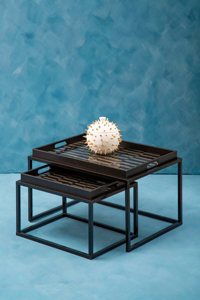 Celina Black and Gold Agate Effect Set of 2 Nesting Tray Tables
