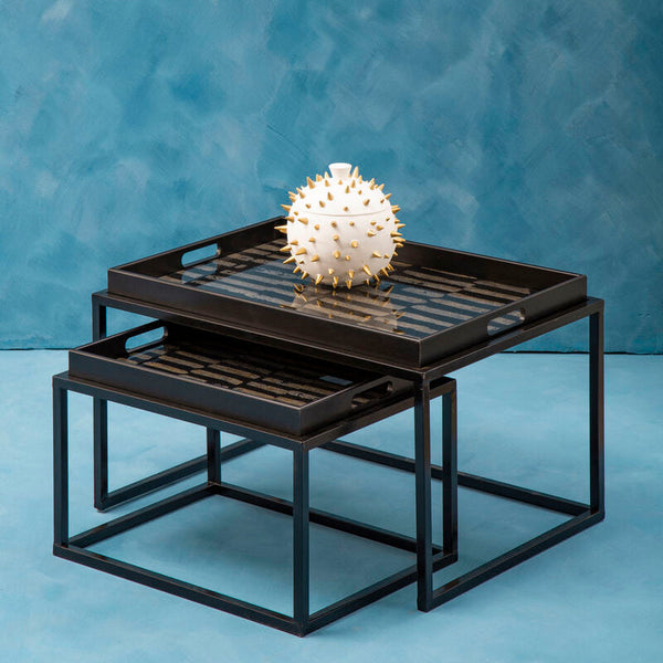 Celina Black and Gold Agate Effect Set of 2 Nesting Tray Tables