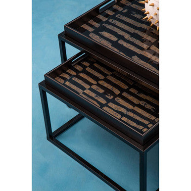 Celina Black and Gold Agate Effect Set of 2 Nesting Tray Tables
