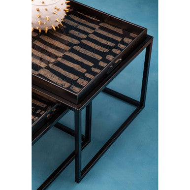 Celina Black and Gold Agate Effect Set of 2 Nesting Tray Tables
