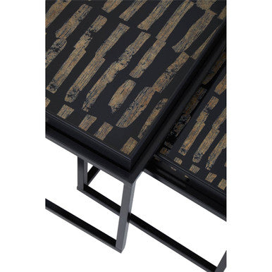 Celina Black and Gold Agate Effect Set of 2 Nesting Tray Tables
