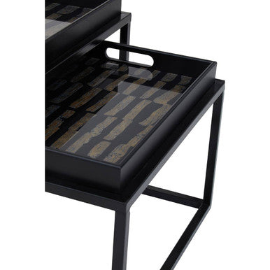Celina Black and Gold Agate Effect Set of 2 Nesting Tray Tables