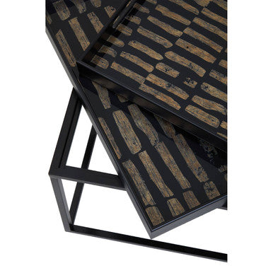 Celina Black and Gold Agate Effect Set of 2 Nesting Tray Tables