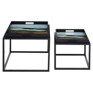 Celina Multi Coloured Brushstroke Design Set of 2 Nesting Tray Tables