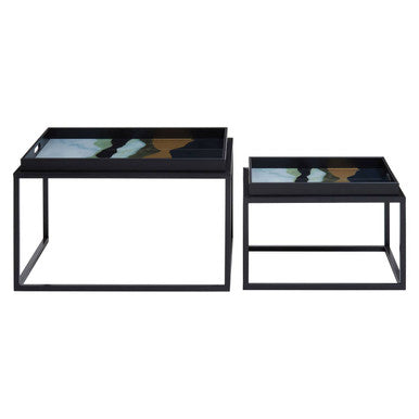 Celina Multi Coloured Brushstroke Design Set of 2 Nesting Tray Tables