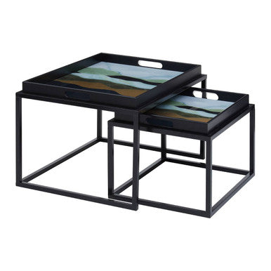 Celina Multi Coloured Brushstroke Design Set of 2 Nesting Tray Tables