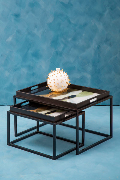 Celina Multi Coloured Brushstroke Design Set of 2 Nesting Tray Tables