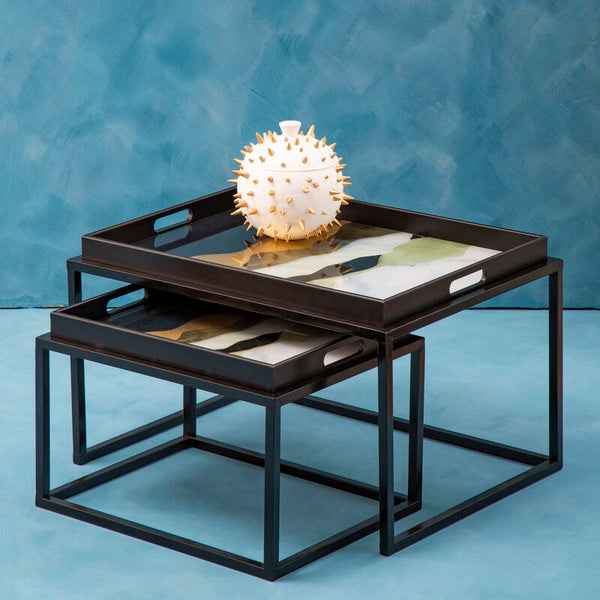 Celina Multi Coloured Brushstroke Design Set of 2 Nesting Tray Tables