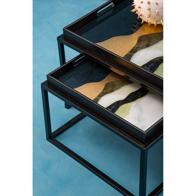 Celina Multi Coloured Brushstroke Design Set of 2 Nesting Tray Tables