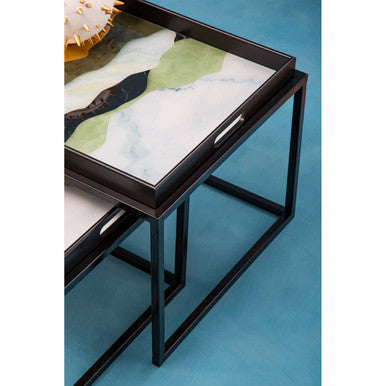 Celina Multi Coloured Brushstroke Design Set of 2 Nesting Tray Tables