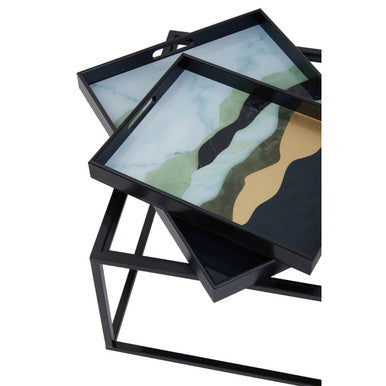 Celina Multi Coloured Brushstroke Design Set of 2 Nesting Tray Tables