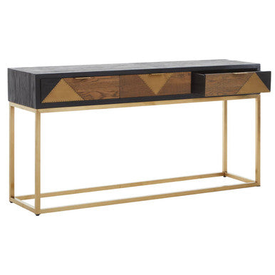 Siena Natural and Black Oak Wood Console Table with Drawers