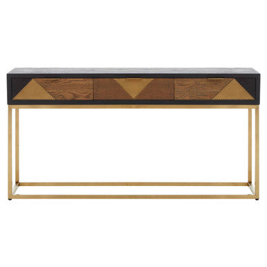 Siena Natural and Black Oak Wood Console Table with Drawers