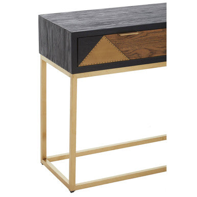 Siena Natural and Black Oak Wood Console Table with Drawers