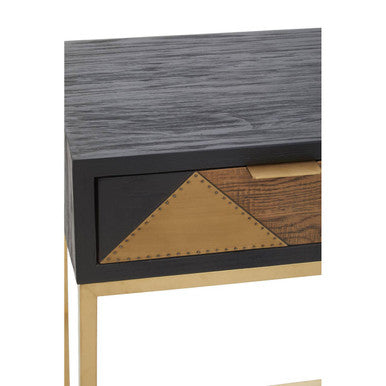 Siena Natural and Black Oak Wood Console Table with Drawers