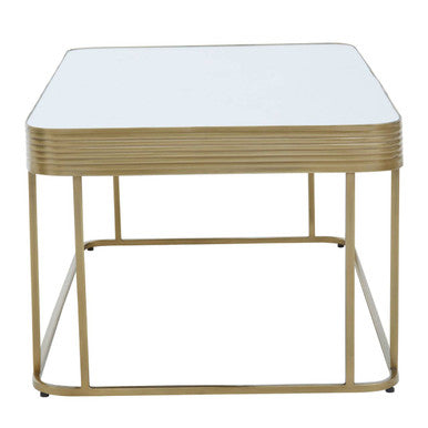 Gold Metal Coffee Table with Mirrored Top and Decorative Textured Edge | Ella