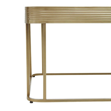 Gold Metal Coffee Table with Mirrored Top and Decorative Textured Edge | Ella