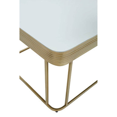 Gold Metal Coffee Table with Mirrored Top and Decorative Textured Edge | Ella