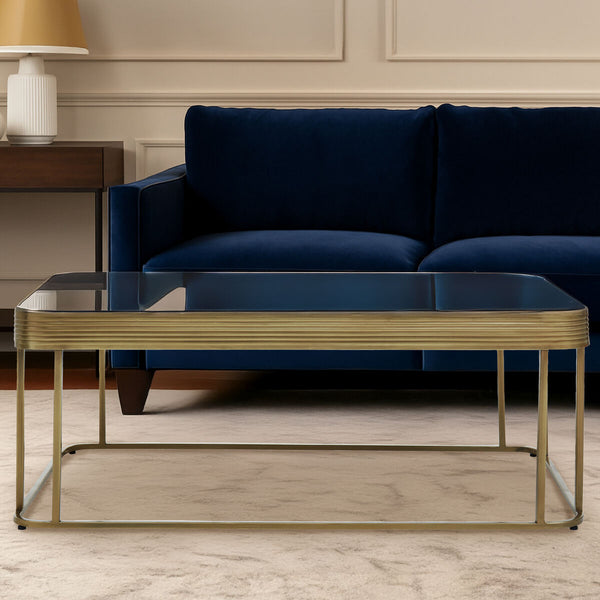 Gold Metal Coffee Table with Mirrored Top and Decorative Textured Edge | Ella