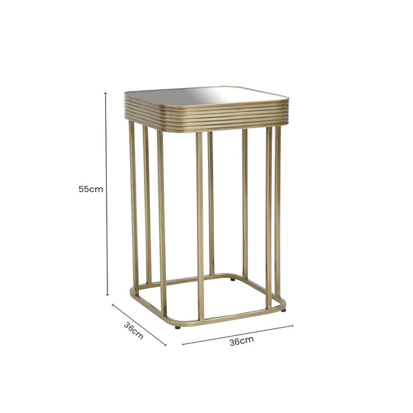 Gold Metal Side Table with Mirrored Top and Decorative Textured Edge | Ella