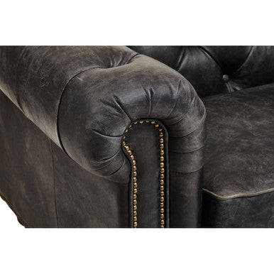 Hoxton Antique Black 3 Seat Chesterfield Leather Sofa