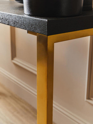Set of Two Black Shagreen Effect Rectangular Console Tables with Gold Finish Base | Cardoba