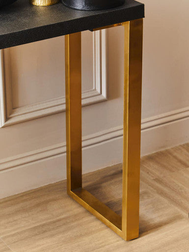 Set of Two Black Shagreen Effect Rectangular Console Tables with Gold Finish Base | Cardoba
