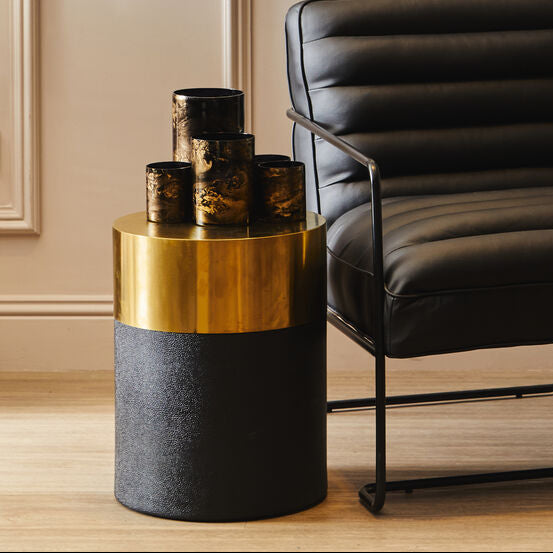 Cardoba Black Shagreen Effect Round Side Table and Stool