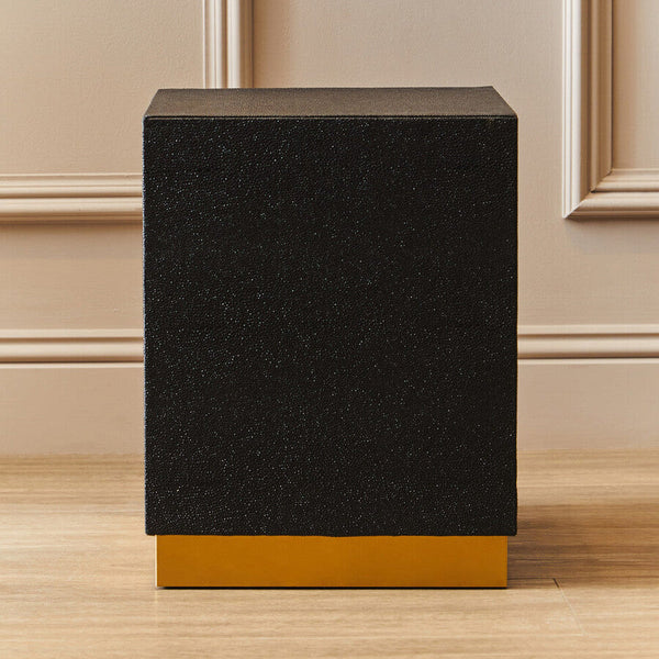 Cardoba Black Shagreen Effect Square Side Table and Stool