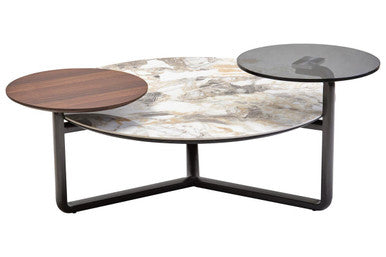 Imperia Grey Ceramic Marble Effect 3 Tier Round Coffee Table