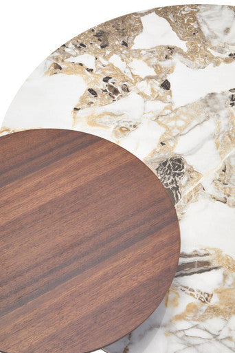 Imperia Grey Ceramic Marble Effect 3 Tier Round Coffee Table