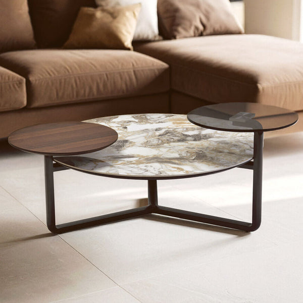 Imperia Grey Ceramic Marble Effect 3 Tier Round Coffee Table