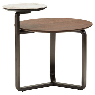 Imperia Brown Veneer and Ceramic 2 Tier Round Coffee Table