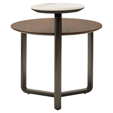 Imperia Brown Veneer and Ceramic 2 Tier Round Coffee Table