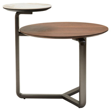 Imperia Brown Veneer and Ceramic 2 Tier Round Coffee Table