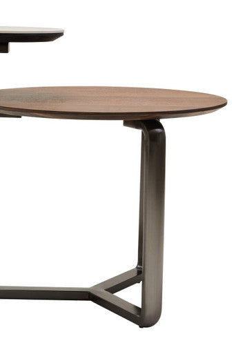 Imperia Brown Veneer and Ceramic 2 Tier Round Coffee Table