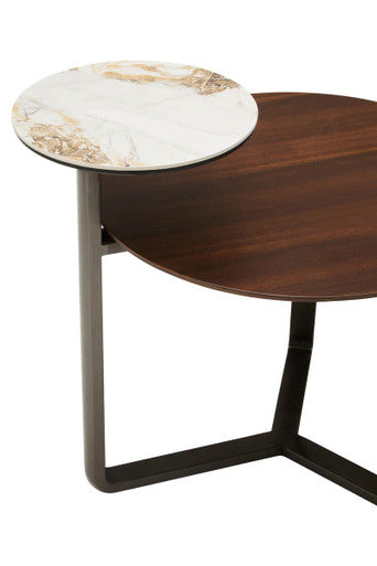 Imperia Brown Veneer and Ceramic 2 Tier Round Coffee Table