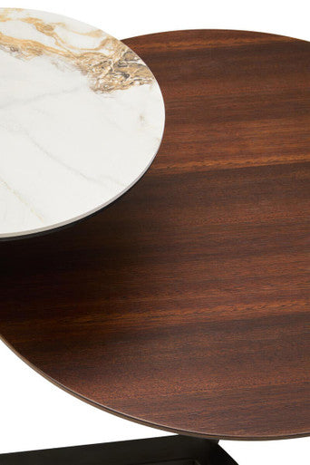 Imperia Brown Veneer and Ceramic 2 Tier Round Coffee Table